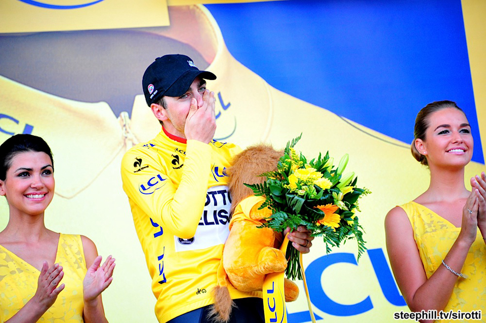 Tony Gallopin (Lotto - Belisol) is the first French rider to wear the Yellow Jersey since Thomas Voeckler in 2011. Good timing because tomorrow (Monday) is St. Bastille Day.