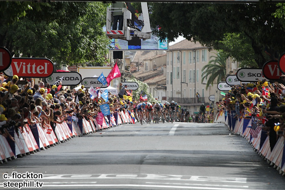 The last break survivor, Jack Bauer (Garmin), about to the be caught by the peloton just meters before the finish